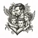 family tattoo father and a mother and 7 years daughter with 3 years son in black shade tattoo design idea