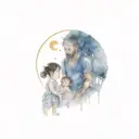 turkish father, chinese mother ,with mixed 7 years old daughter and 3 years old son combine with moon and a big tree tattoo design idea