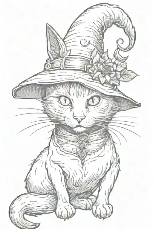 black cat in a witch hat tattoo design idea