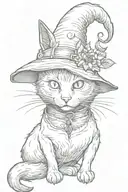 black cat in a witch hat tattoo design idea