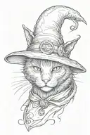 black cat in a witch hat tattoo design idea