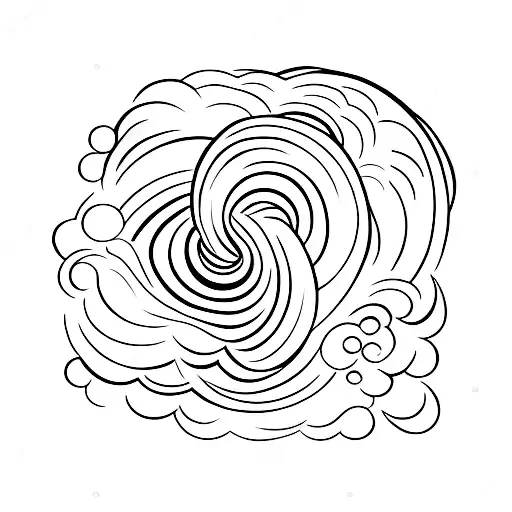 a moon, a wave, a circle and a wave in line  tattoo design idea