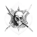 skull butterfly with dagger behind the middle of it tattoo design idea