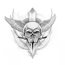 skull butterfly with dagger behind the middle of it tattoo design idea