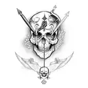 skull butterfly with dagger behind the middle of it tattoo design idea