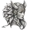 viking woman headdress wolf head origami style tattoo design idea