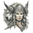 viking woman headdress wolf head origami style tattoo design idea