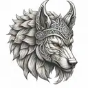 viking woman headdress wolf head origami style tattoo design idea