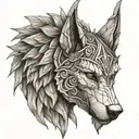 viking woman headdress wolf head origami style tattoo design idea