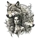 warrior woman and wolf tattoo design idea