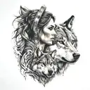 warrior woman and wolf tattoo design idea