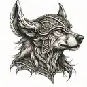 viking wolf head woman tattoo design idea