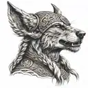 viking wolf head woman tattoo design idea