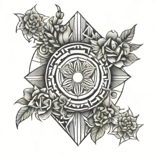 spartan shield protecting flowers tattoo design idea