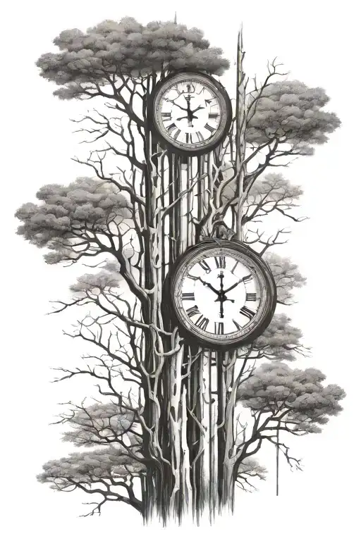  a bunch of tall skinny trees, with a clock of when i was born and two black bands at the bottom of the tattoo tattoo design idea
