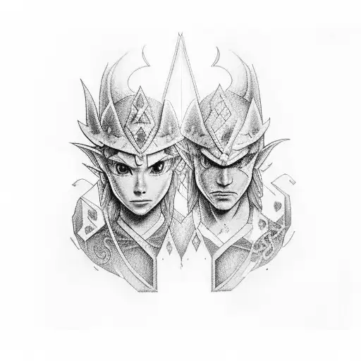 My childrens' names, Ilia and Matheo, with elements from The Legend of Zelda, Red Hot Chili Peppers, and Tottenham HFC tattoo design idea