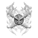 Elden Ring inspired tattoo featuring intricate gaming symbols intertwined with smoke and weed leaves tattoo design idea