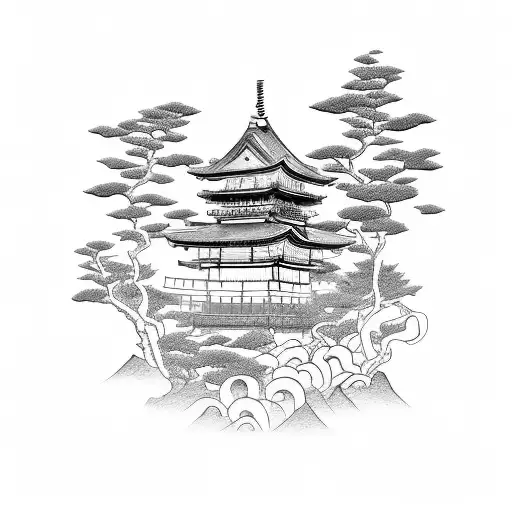 Japanese garden with samurai tattoo design idea