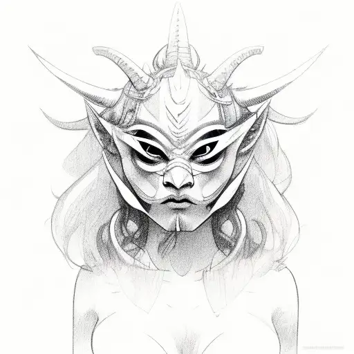Oni mask broken on girl face tattoo design idea