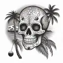 sugar skull, xray, beach scene with palm trees tattoo design idea