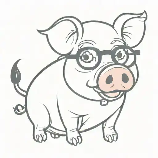 a pig with glasses, anthropomorphism, cartoon tattoo design idea