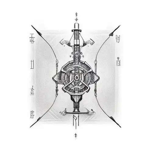 vertically elongated, microcircuit, runes, mechanism tattoo design idea