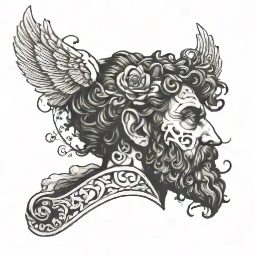 Marcus Aurelius half face finished with skull  tattoo design idea