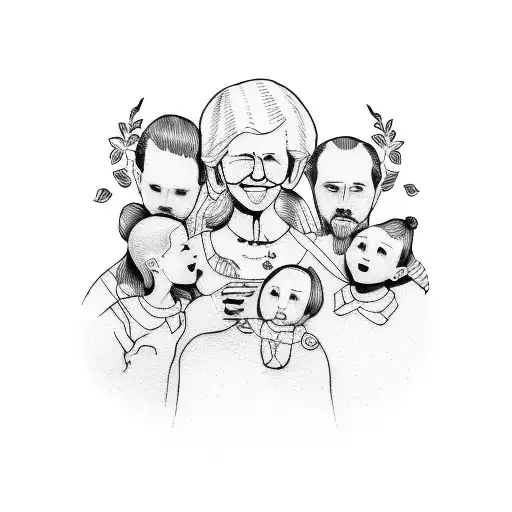 family with grandma, mom and 4 girls tattoo design idea