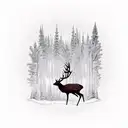 deer running through forest with northern lights in the background tattoo design idea