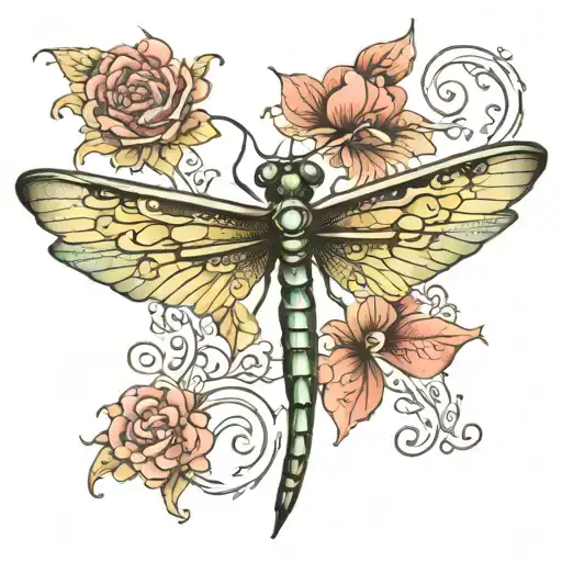  dragon fly with hearts on its body and wings tattoo design idea