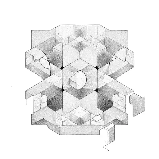 Isometric Cube fading out tattoo design idea