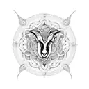 An intricate mandala incorporating goat motifs, representing the interconnectedness of life and death in remembrance tattoo design idea