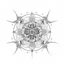 An intricate mandala incorporating goat motifs, representing the interconnectedness of life and death in remembrance tattoo design idea