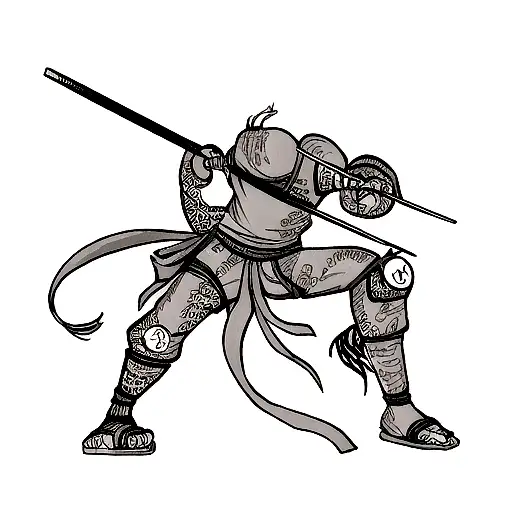 Dragon with  deamon and ninja logo / ninja wepons /murel / japanese type leg tattoo tattoo design idea