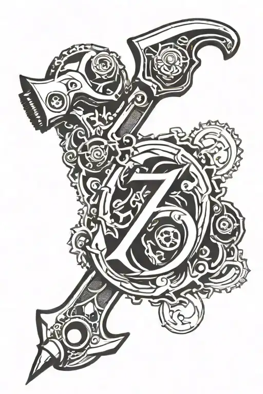 number 7 made from wrench and piston tattoo design idea