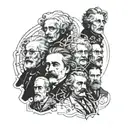 einstein,archimeds,darwin,Newton,Galileo,nikola tesla,pythagorea composition drawing tattoo design idea
