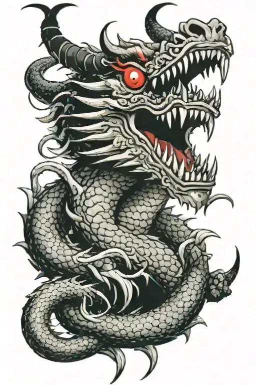 A large dragon with sharp fangs. tattoo design idea
