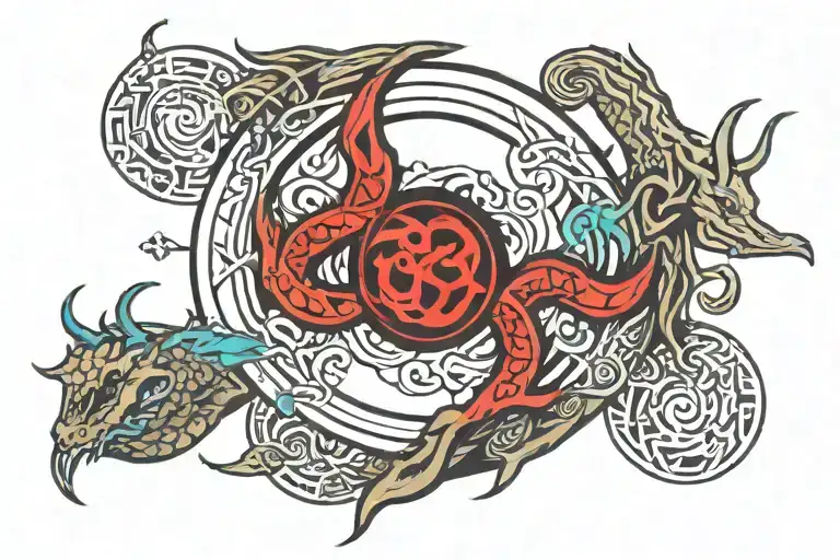 ouroboros vault symbol surrounded tattoo design idea