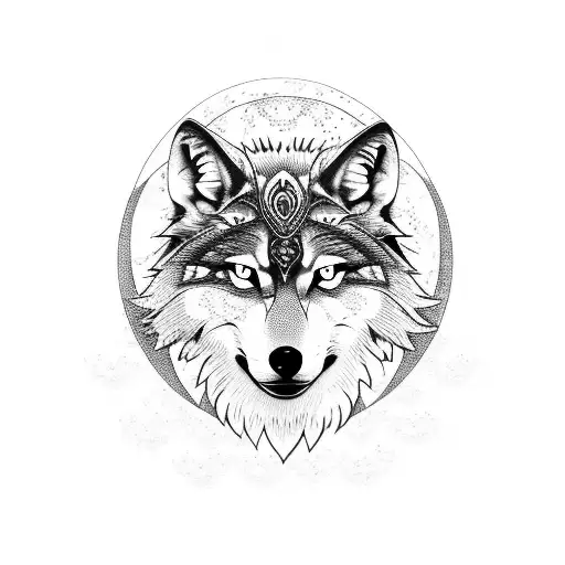 moon, wolf and raven tattoo design idea