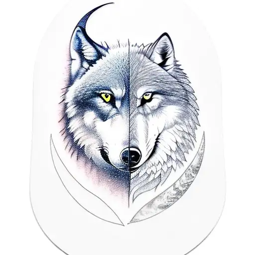 moon, wolf and raven night tattoo design idea