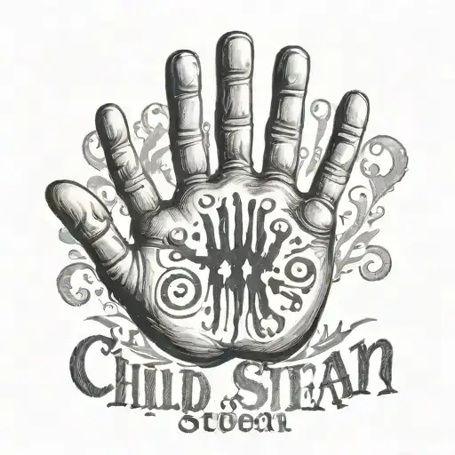 Child's hand print and name Steffan  tattoo design idea