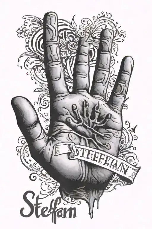 Child's hand print and name Steffan  tattoo design idea