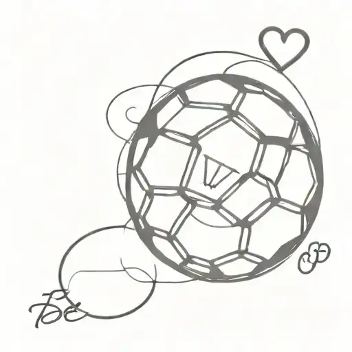 A minimalist tattoo of a soccer ball with a heart and the initials of your family members, symbolizing your love for family and passion for soccer tattoo design idea
