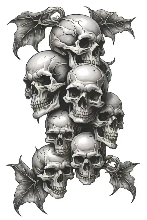 evil skulls stacked on each other facing away from each other  tattoo design idea
