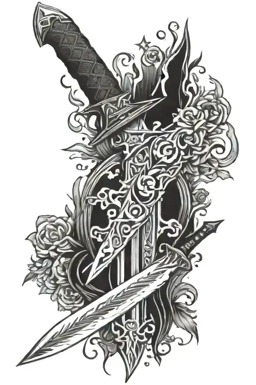 gothic bowie knife tattoo design idea