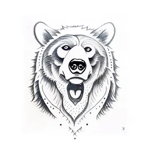 bear taking care of wolf tattoo design idea