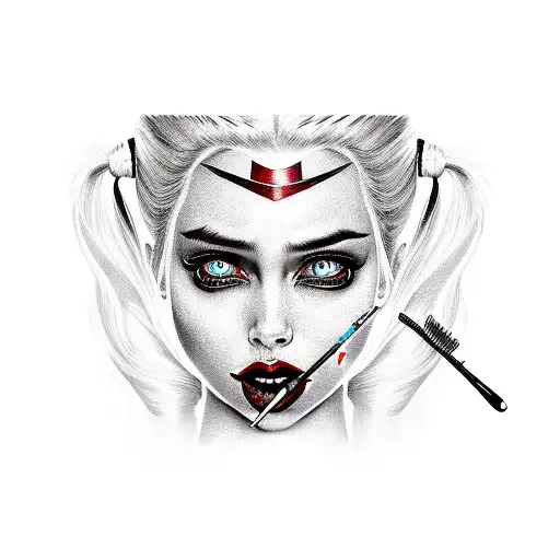 Harley Quinn with toothbrush in hand tattoo design idea