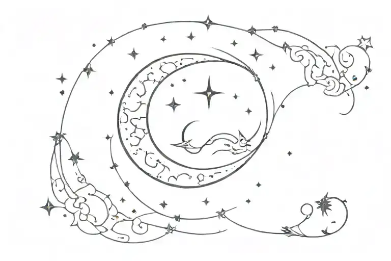 crescent moon with Scorpio and Pisces constellations around it tattoo design idea