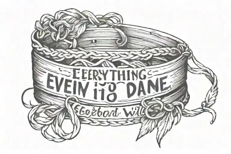 Tattoo around the wrist in the form of a bracelet. Straw ring. The inscription "everything passes and it will pass." The tattoo design idea