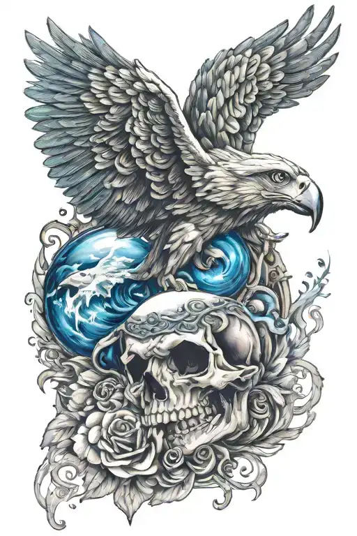skull eagle eye blue tattoo design idea